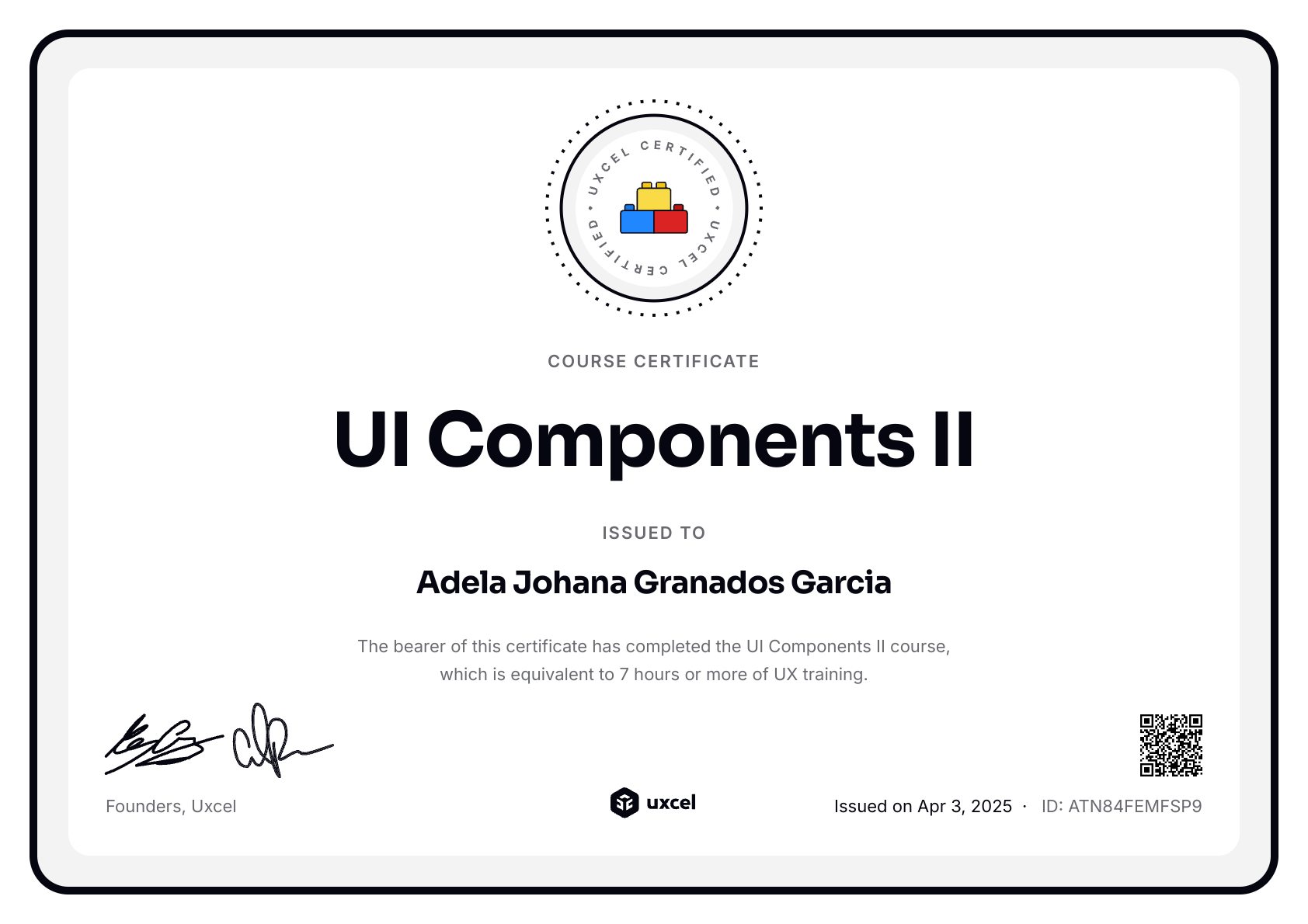 Adela Johana Granados Garcia's certificate